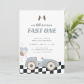 Blue Race Car Fast One First Birthday Invite  招待状 (スタンド正面)