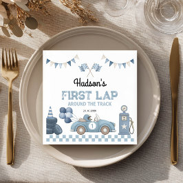 Blue Race Car First Lap Around the Track Birthday スタンダードカクテルナプキン