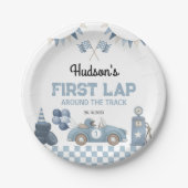 Blue Race Car First Lap Around the Track Birthday ペーパープレート (正面)