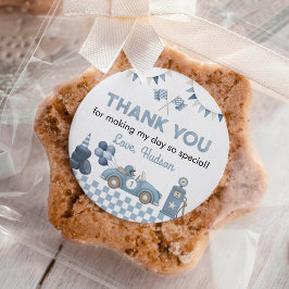 Blue Race Car First Lap Around the Track Birthday ラウンドシール