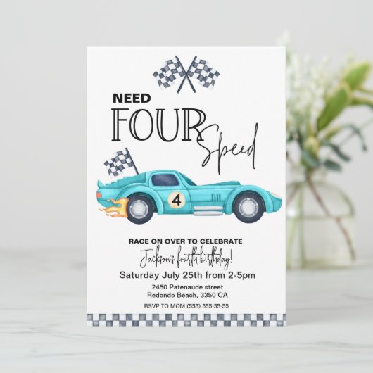 Blue Race Car, Need FOUR speed 4th Birthday  招待状 (スタンド正面)