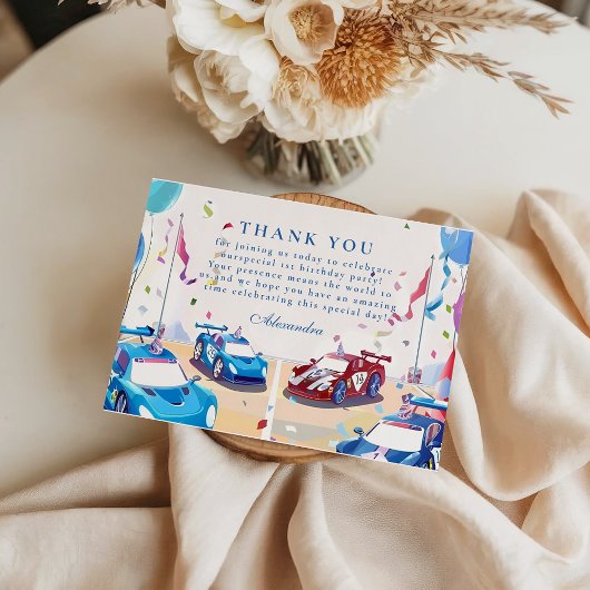 Blue Race Car Two Fast Birthday サンキューカード
