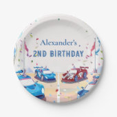 Blue Race Car Two Fast Birthday ペーパープレート (正面)