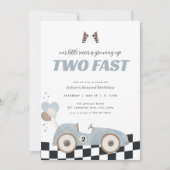 Blue Race Car Two Fast Second Birthday Invite  招待状 (正面)