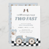 Blue Race Car Two Fast Second Birthday Invite 招待状 (正面/裏面)