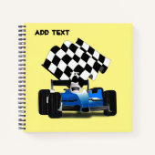 Blue Race Car with Checkered Flag ノートブック (正面)