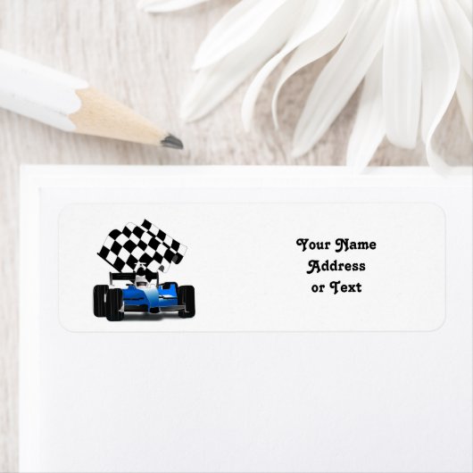 Blue Race Car with Checkered Flag ラベル (インサイチュ)