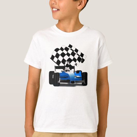 Blue Race Car with Checkered Flag Tシャツ (正面)