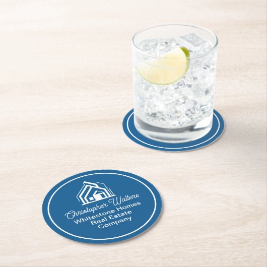 Blue Real Estate Company Custom Realtor Party ラウンドペーパーコースター (インサイチュ)