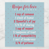 Blue Recipe for love ingredients valentines ワインラベル (シングルラベル)