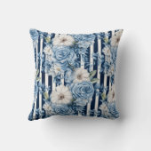 Blue Red Anchors Floral Stripes Beach  クッション (裏面)