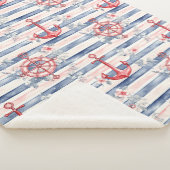 Blue Red Anchors Floral Stripes Beach  シェルパブランケット (3/4)