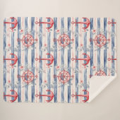 Blue Red Anchors Floral Stripes Beach  シェルパブランケット (正面(横))