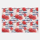 Blue Red Anchors Floral Stripes Beach Birthday ラッピングペーパーシート (正面2)