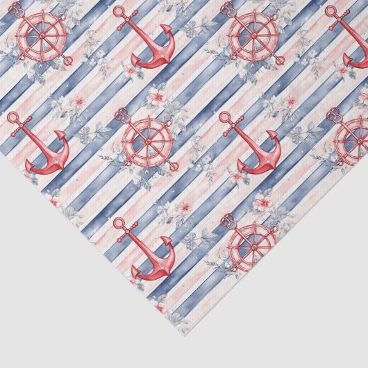 Blue Red Anchors Floral Stripes Beach Birthday 薄葉紙 (詳細)