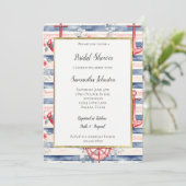 Blue Red Anchors Floral Stripes Bridal Shower 招待状 (スタンド正面)