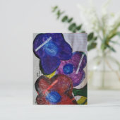 Blue Red and Purple Flowers Mixed Media Collage ポストカード (スタンド正面)