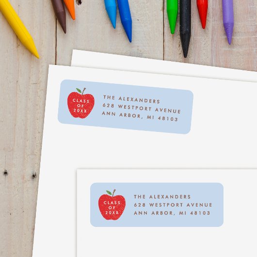 Blue Red Apple Preschool Graduation Address Label ラベル