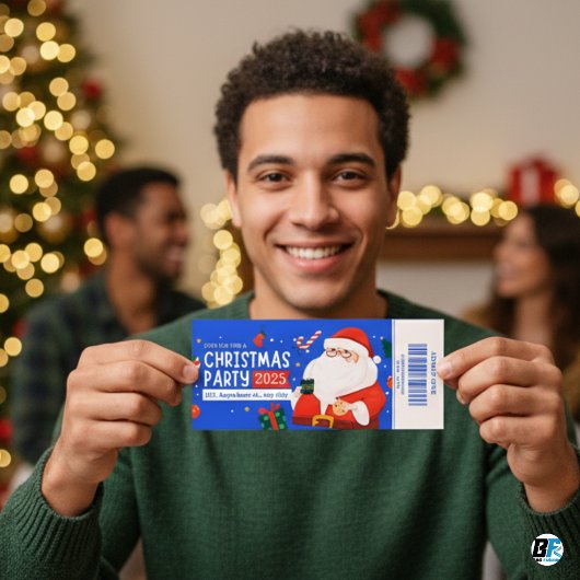 Blue & Red Christmas Party Entry Pass Ticket