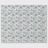 Blue & Red Christmas Santa Toile ラッピングペーパー (フラット)