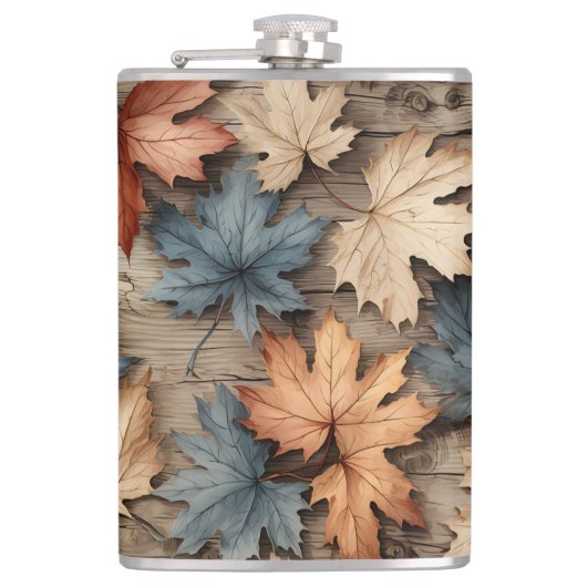 BLUE RED CREAM FALL AUTUMN LEAVES フラスク (正面)