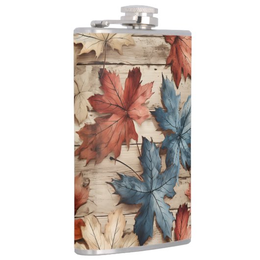 BLUE RED CREAM FALL AUTUMN LEAVES フラスク (右)