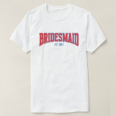 Blue + Red Faux Glitter BRIDESMAID Bachelorette Tシャツ (デザイン正面)