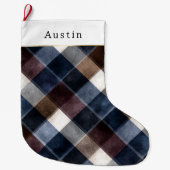 Blue Red Grey White Squares   ラージクリスマスストッキング (正面)