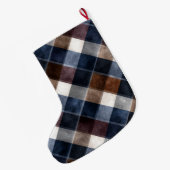 Blue Red Grey White Squares   ラージクリスマスストッキング (裏面 (吊り時))