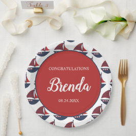 Blue & Red Nautical Baby Shower ペーパープレート