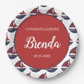 Blue & Red Nautical Baby Shower ペーパープレート (正面)