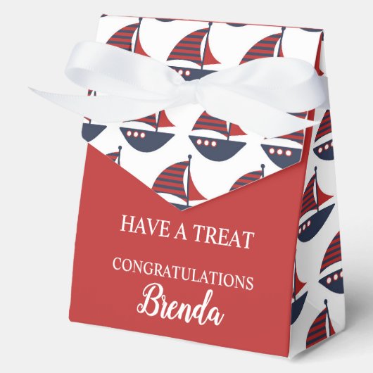 Blue & Red Nautical Baby Shower 4"w x 2"l x 5"h フェイバーボックス (正面)