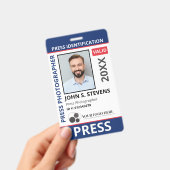 Blue Red Photo & Logo Press ID QR Code バッジ (手持ち)