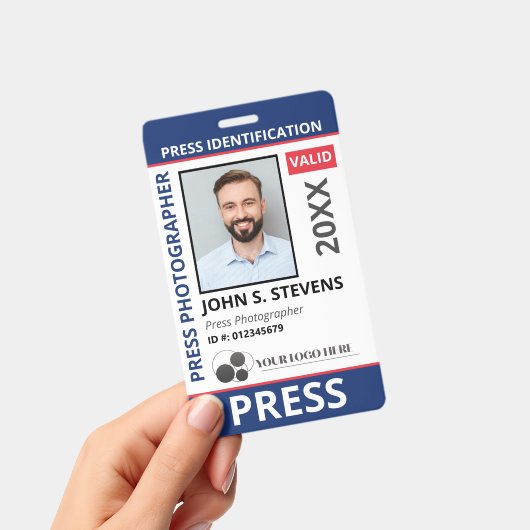 Blue Red Photo & Logo Press ID QR Code バッジ (手持ち)