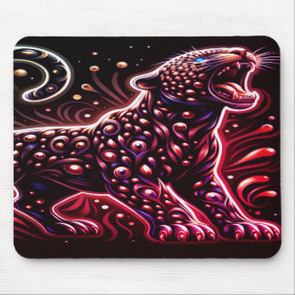 Blue + Red Spotted Leopard On Thick Laptop Tablet マウスパッド