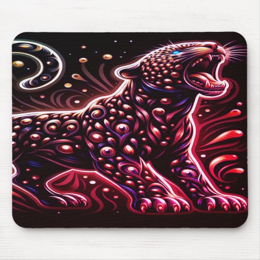Blue + Red Spotted Leopard On Thick Laptop Tablet マウスパッド (正面)