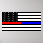 blue red thin line police firefighters symbol usa ポスター (正面)