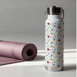 Blue Red Watercolor Wildflower ウォーターボトル