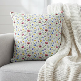 Blue Red Watercolor Wildflower クッション