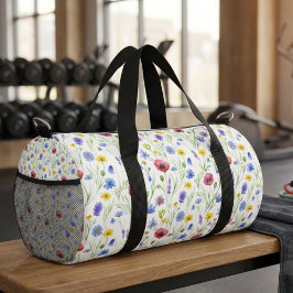 Blue Red Watercolor Wildflower ダッフルバッグ