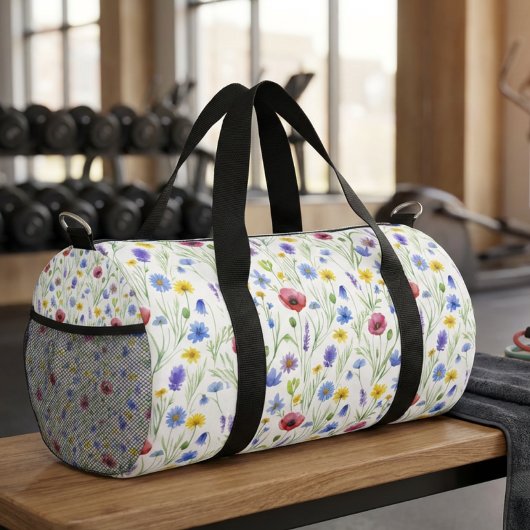 Blue Red Watercolor Wildflower ダッフルバッグ