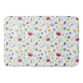 Blue Red Watercolor Wildflower バスマット (正面)