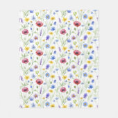 Blue Red Watercolor Wildflower フリースブランケット (正面)