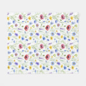 Blue Red Watercolor Wildflower フリースブランケット (正面(横))