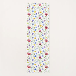 Blue Red Watercolor Wildflower ヨガマット