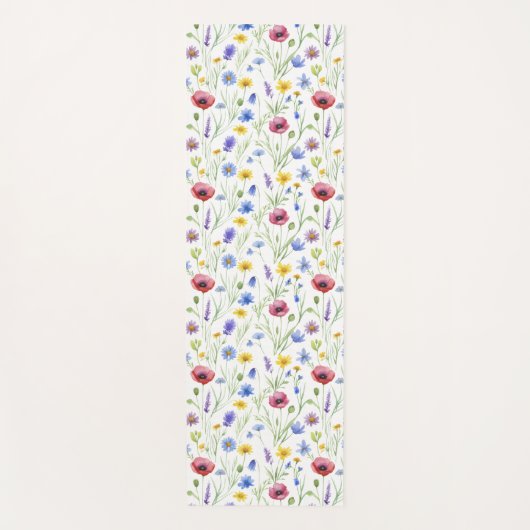 Blue Red Watercolor Wildflower ヨガマット (正面)