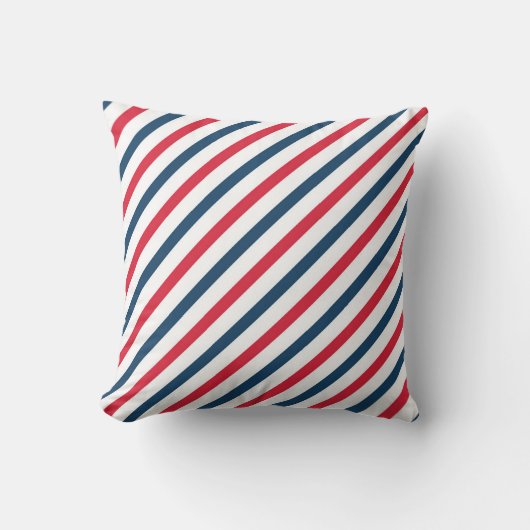 Blue, Red & White Striped Throw Pillow クッション (正面)
