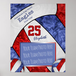 blue red white volleyball team photo ポスター