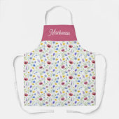 Blue Red Wildflower Botanical Custom Name  エプロン (正面)