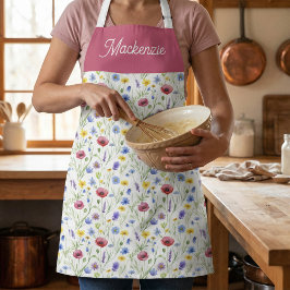 Blue Red Wildflower Botanical Custom Name  エプロン